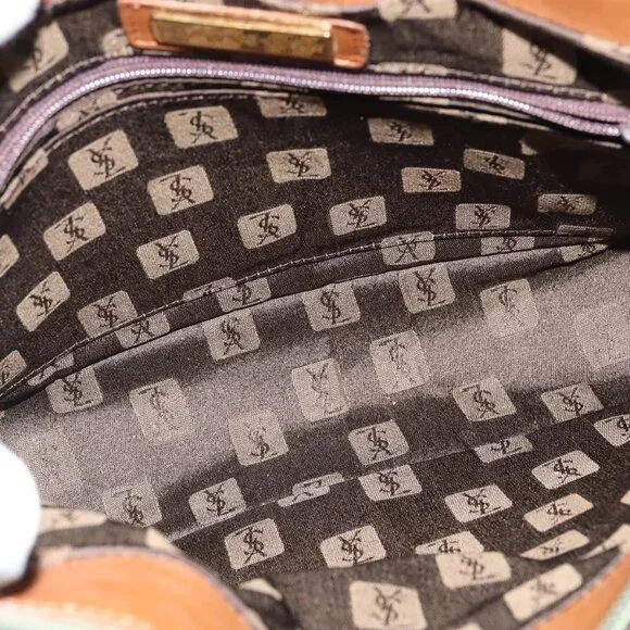 Authentic SAINT LAURENT Shoulder Bag PVC Leather Brown Gold - Picture 3 of 16